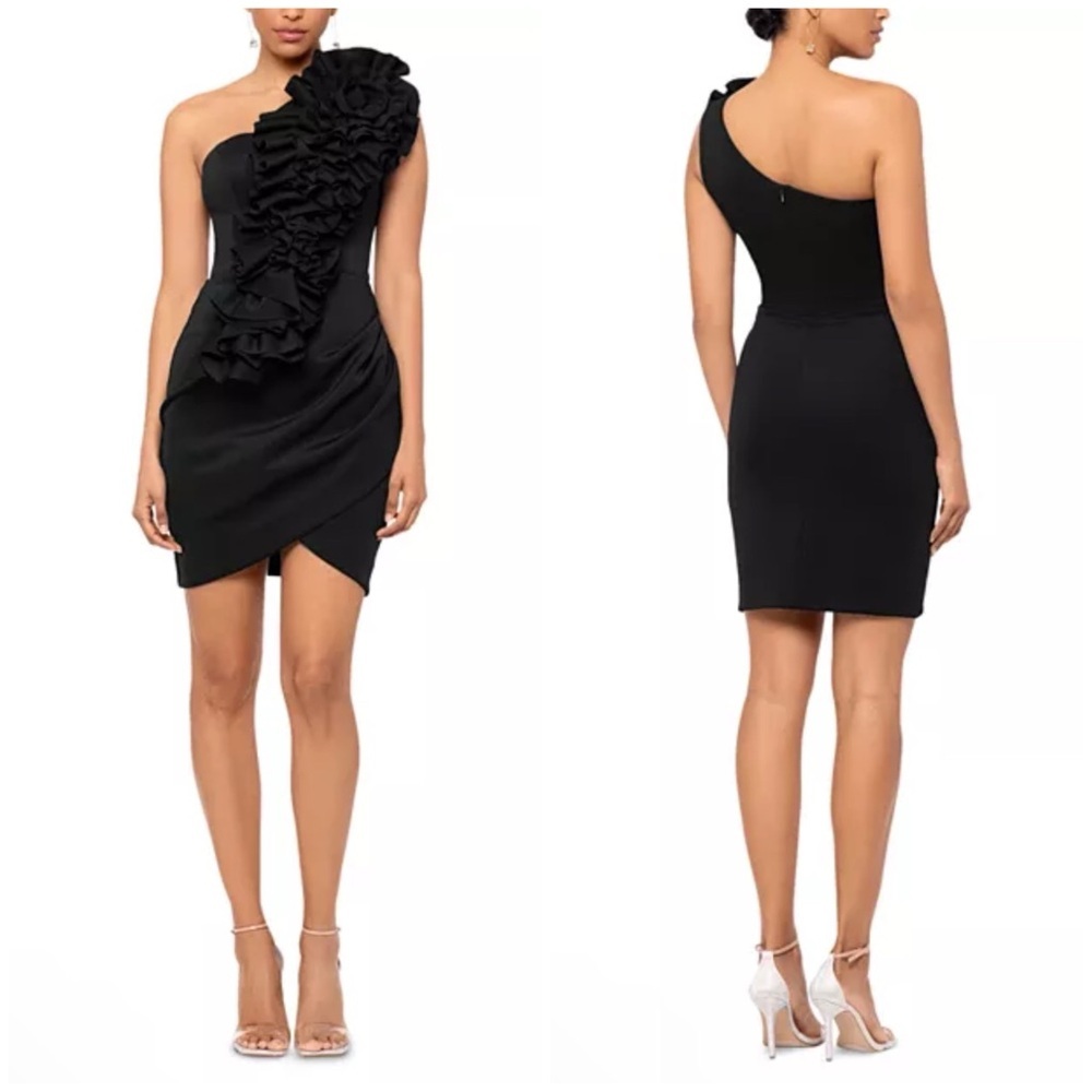 AQUA Scuba 3D Flower Mini Dress in Black Size 0